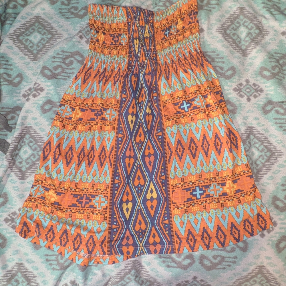 Tribal Print Skirt in Orange and Blue